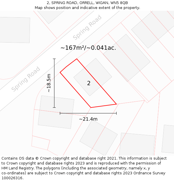 2, SPRING ROAD, ORRELL, WIGAN, WN5 8QB: Plot and title map