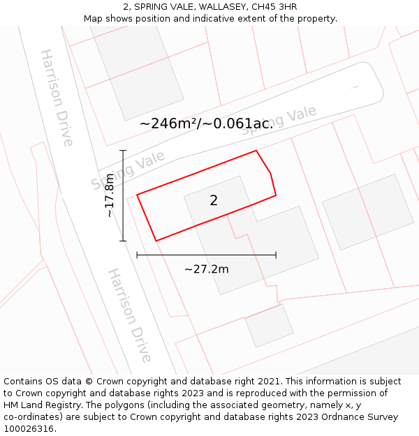 2, SPRING VALE, WALLASEY, CH45 3HR: Plot and title map