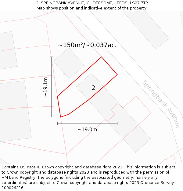 2, SPRINGBANK AVENUE, GILDERSOME, LEEDS, LS27 7TP: Plot and title map