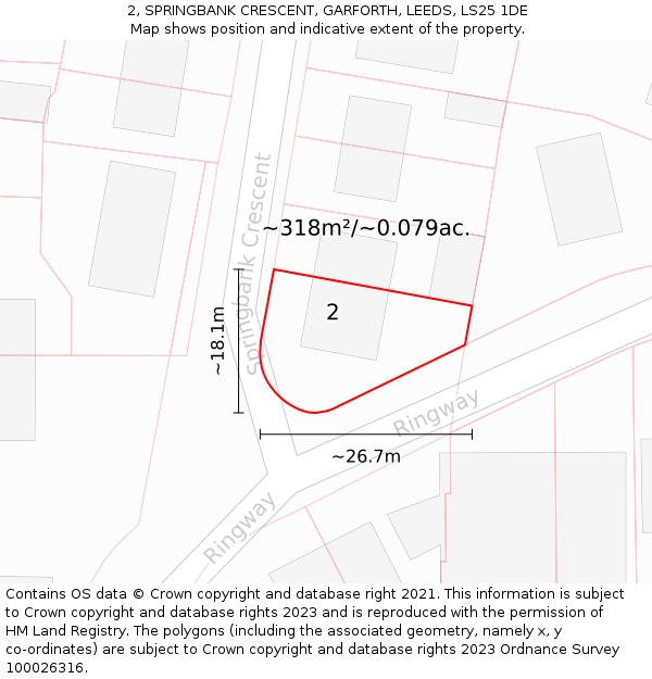 2, SPRINGBANK CRESCENT, GARFORTH, LEEDS, LS25 1DE: Plot and title map