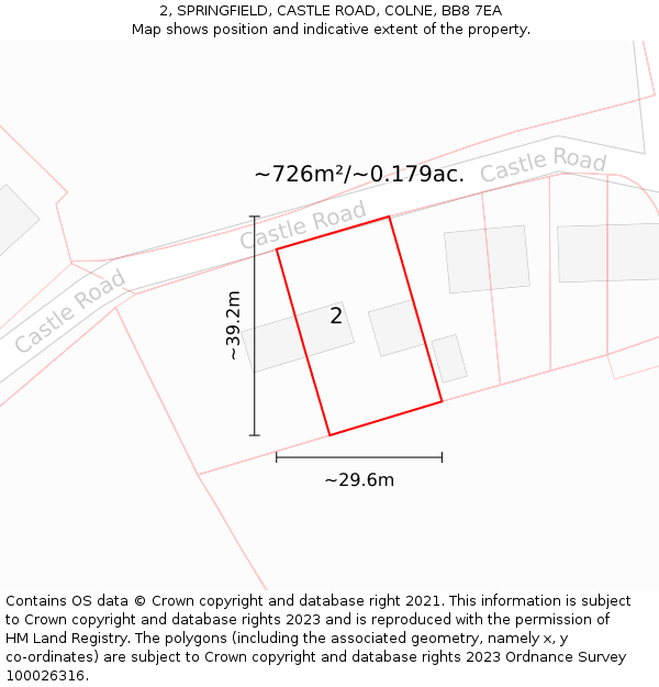 2, SPRINGFIELD, CASTLE ROAD, COLNE, BB8 7EA: Plot and title map