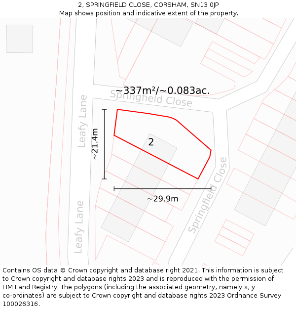 2, SPRINGFIELD CLOSE, CORSHAM, SN13 0JP: Plot and title map
