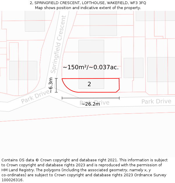 2, SPRINGFIELD CRESCENT, LOFTHOUSE, WAKEFIELD, WF3 3FQ: Plot and title map