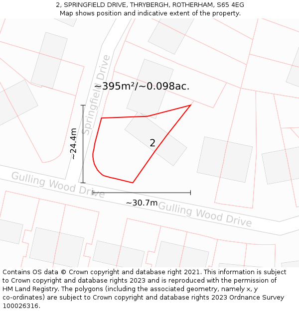 2, SPRINGFIELD DRIVE, THRYBERGH, ROTHERHAM, S65 4EG: Plot and title map