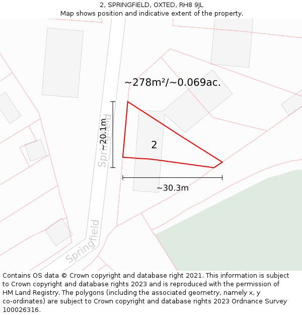 2, SPRINGFIELD, OXTED, RH8 9JL: Plot and title map