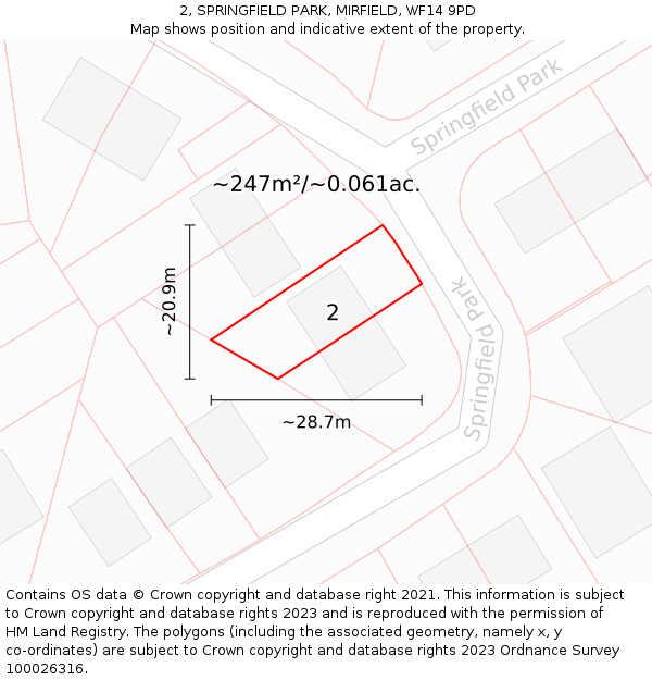 2, SPRINGFIELD PARK, MIRFIELD, WF14 9PD: Plot and title map