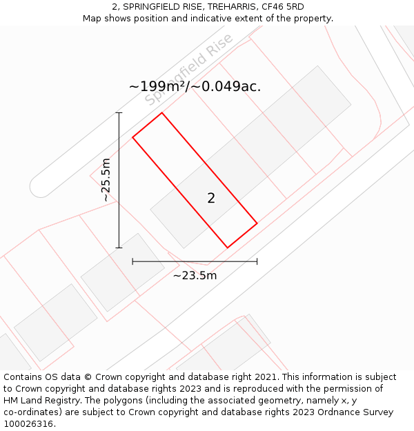 2, SPRINGFIELD RISE, TREHARRIS, CF46 5RD: Plot and title map