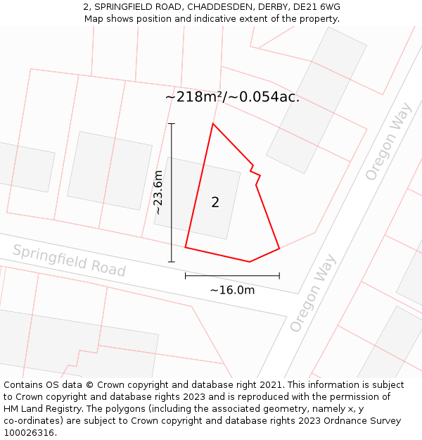 2, SPRINGFIELD ROAD, CHADDESDEN, DERBY, DE21 6WG: Plot and title map