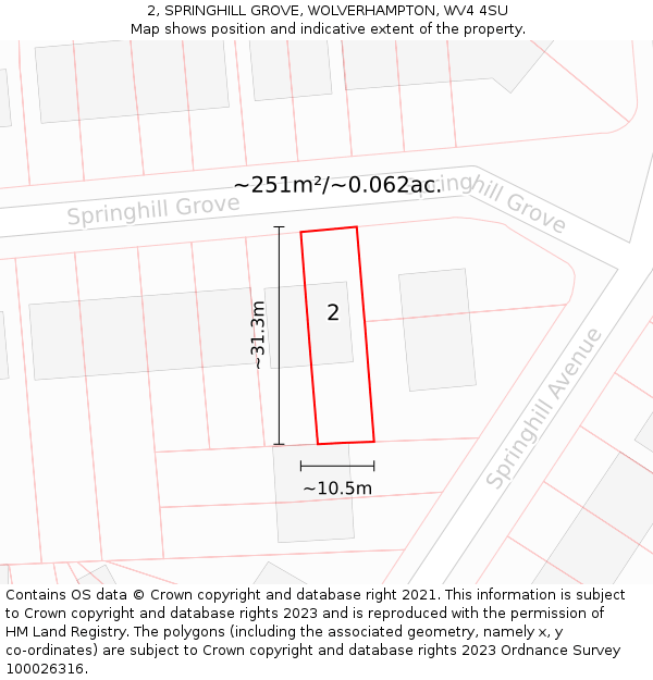 2, SPRINGHILL GROVE, WOLVERHAMPTON, WV4 4SU: Plot and title map