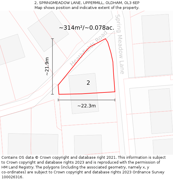 2, SPRINGMEADOW LANE, UPPERMILL, OLDHAM, OL3 6EP: Plot and title map