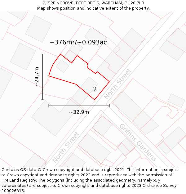 2, SPRINGROVE, BERE REGIS, WAREHAM, BH20 7LB: Plot and title map