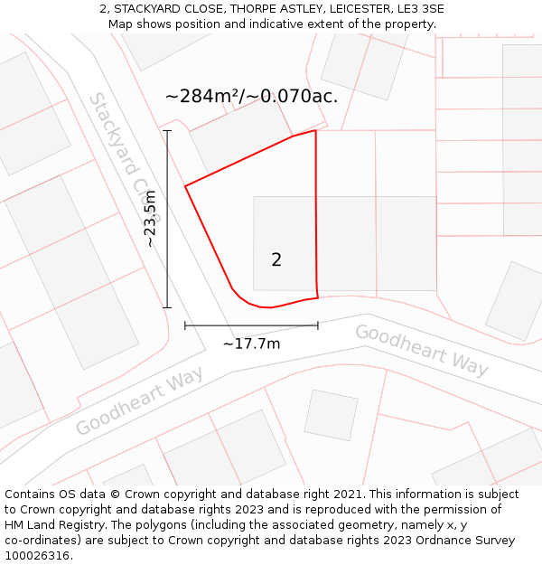 2, STACKYARD CLOSE, THORPE ASTLEY, LEICESTER, LE3 3SE: Plot and title map