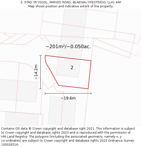 2, STAD YR YSGOL, MANOD ROAD, BLAENAU FFESTINIOG, LL41 4AF: Plot and title map