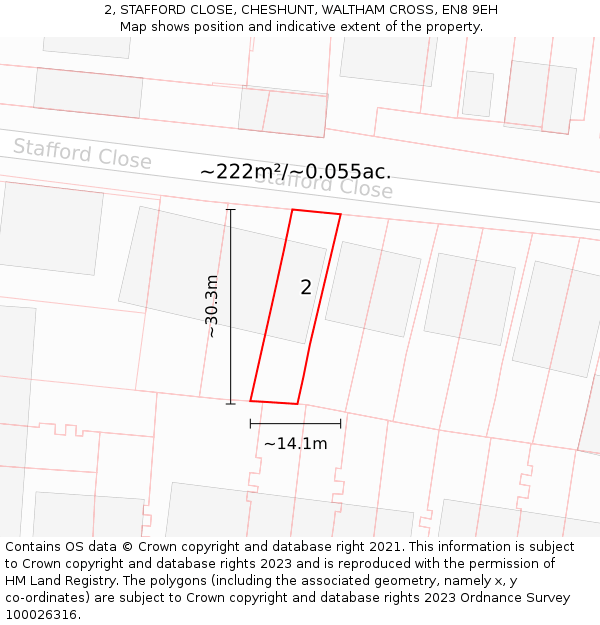 2, STAFFORD CLOSE, CHESHUNT, WALTHAM CROSS, EN8 9EH: Plot and title map