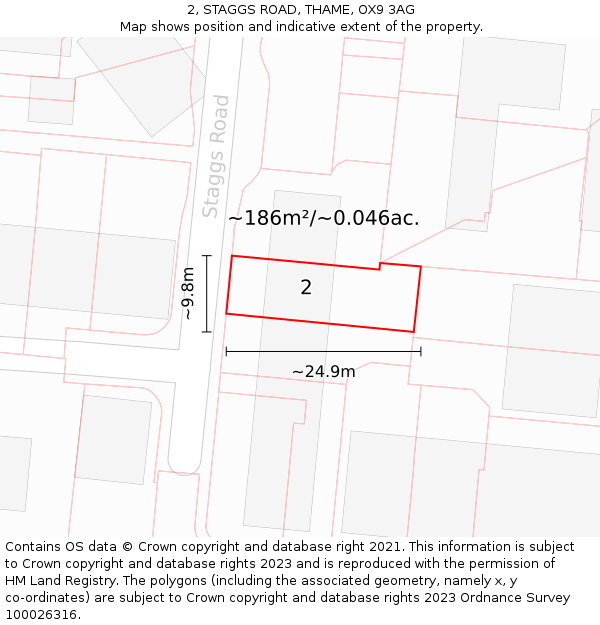 2, STAGGS ROAD, THAME, OX9 3AG: Plot and title map