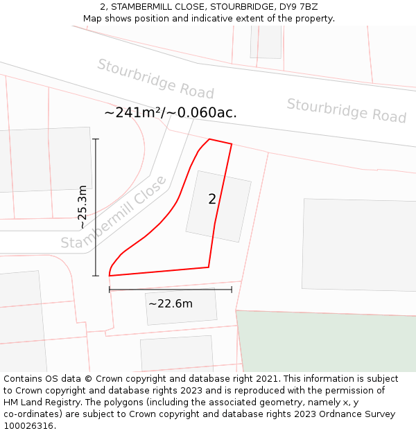 2, STAMBERMILL CLOSE, STOURBRIDGE, DY9 7BZ: Plot and title map