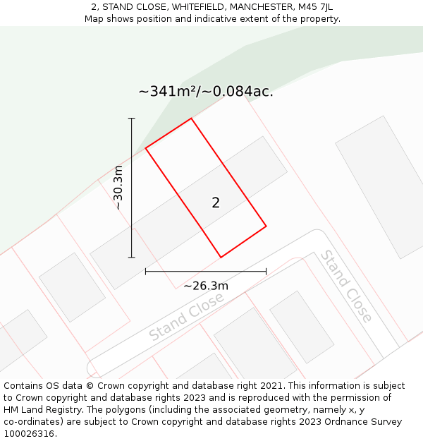 2, STAND CLOSE, WHITEFIELD, MANCHESTER, M45 7JL: Plot and title map