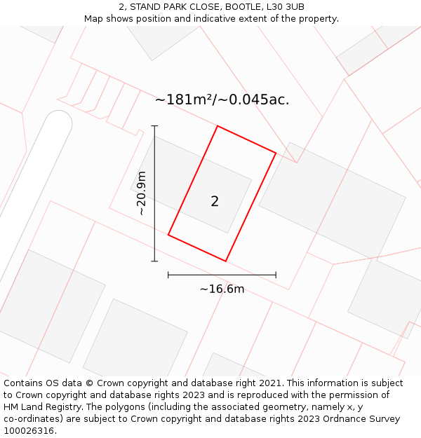2, STAND PARK CLOSE, BOOTLE, L30 3UB: Plot and title map