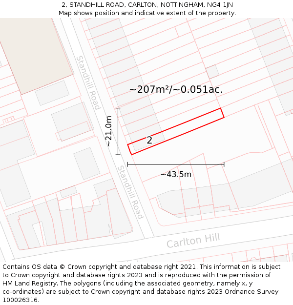 2, STANDHILL ROAD, CARLTON, NOTTINGHAM, NG4 1JN: Plot and title map