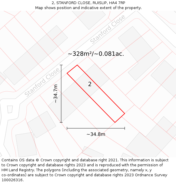 2, STANFORD CLOSE, RUISLIP, HA4 7RP: Plot and title map