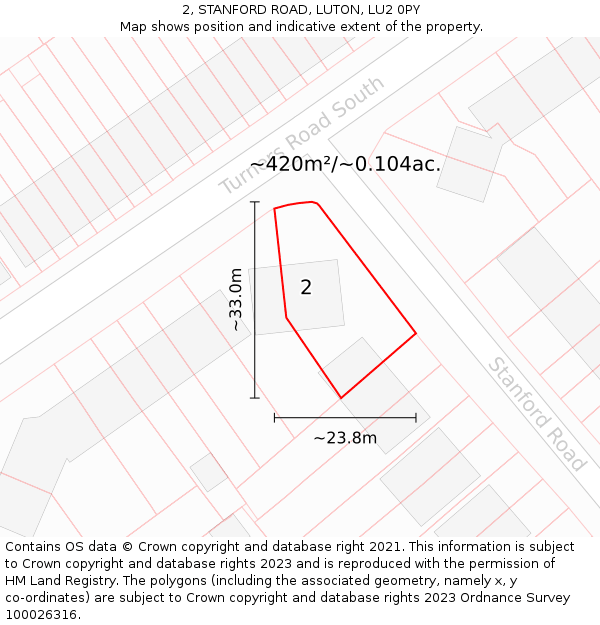 2, STANFORD ROAD, LUTON, LU2 0PY: Plot and title map