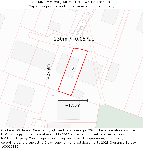 2, STANLEY CLOSE, BAUGHURST, TADLEY, RG26 5GE: Plot and title map
