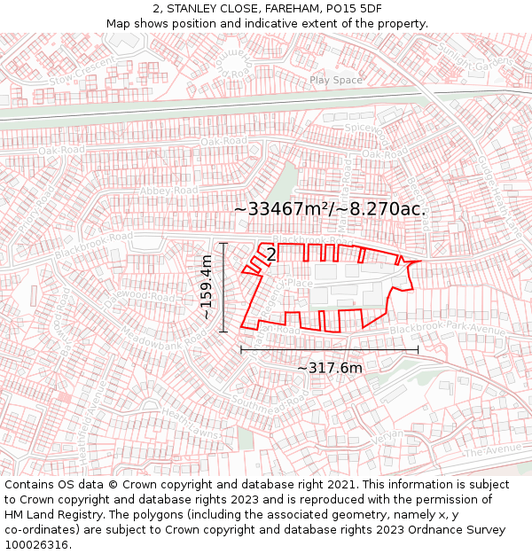 2, STANLEY CLOSE, FAREHAM, PO15 5DF: Plot and title map