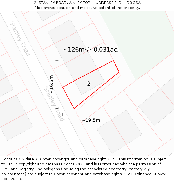 2, STANLEY ROAD, AINLEY TOP, HUDDERSFIELD, HD3 3SA: Plot and title map