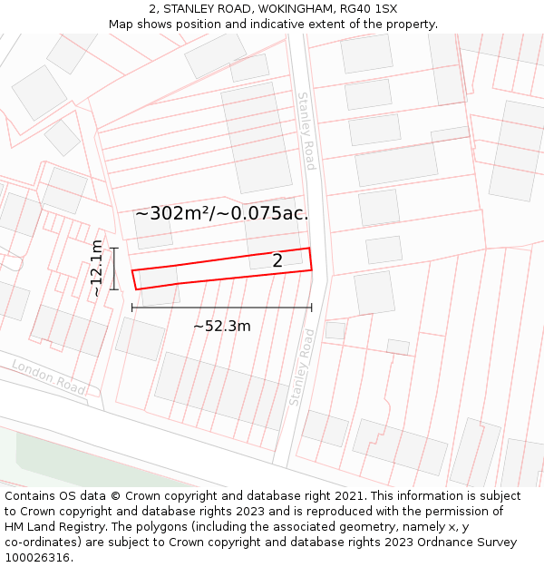 2, STANLEY ROAD, WOKINGHAM, RG40 1SX: Plot and title map