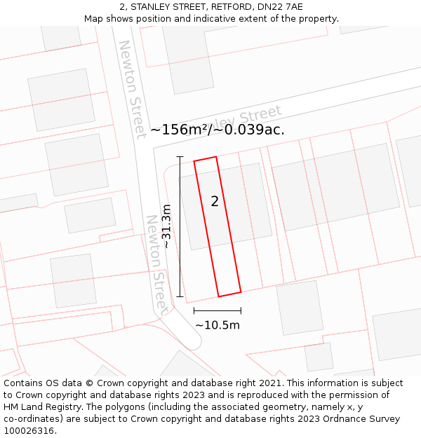 2, STANLEY STREET, RETFORD, DN22 7AE: Plot and title map