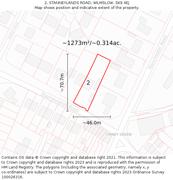 2, STANNEYLANDS ROAD, WILMSLOW, SK9 4EJ: Plot and title map