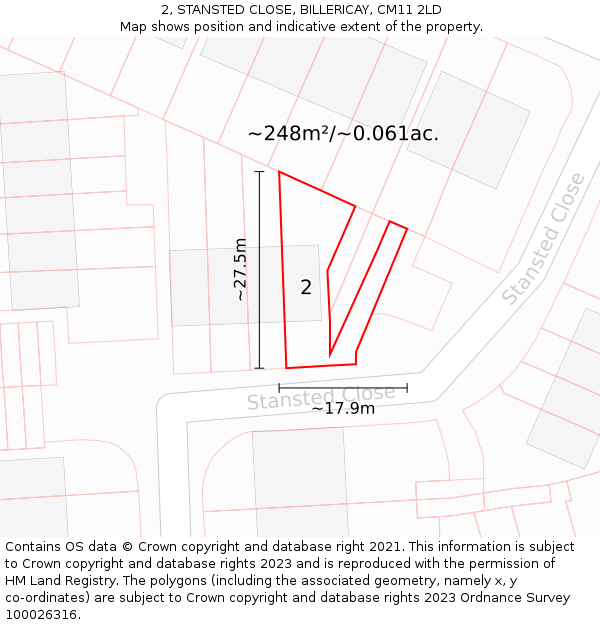2, STANSTED CLOSE, BILLERICAY, CM11 2LD: Plot and title map