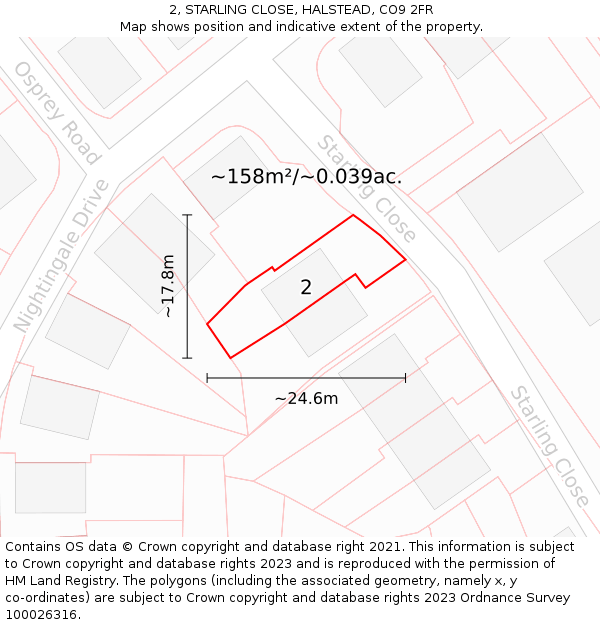 2, STARLING CLOSE, HALSTEAD, CO9 2FR: Plot and title map