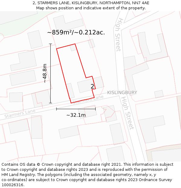 2, STARMERS LANE, KISLINGBURY, NORTHAMPTON, NN7 4AE: Plot and title map