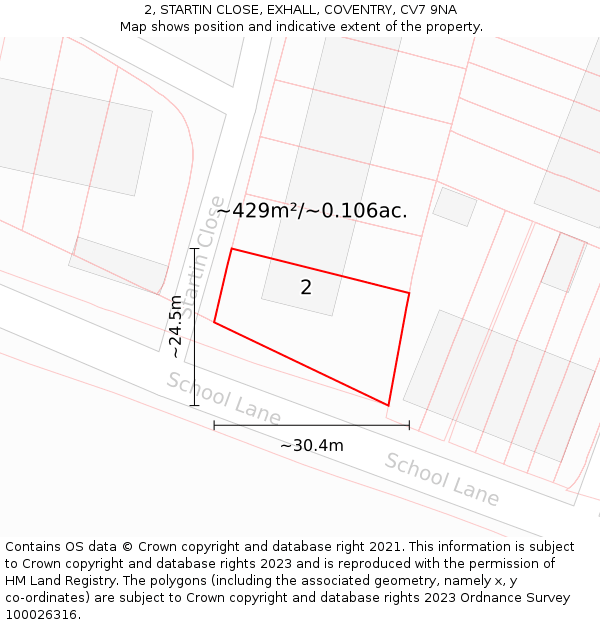 2, STARTIN CLOSE, EXHALL, COVENTRY, CV7 9NA: Plot and title map