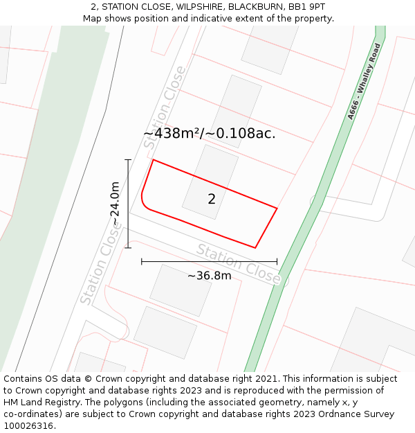 2, STATION CLOSE, WILPSHIRE, BLACKBURN, BB1 9PT: Plot and title map