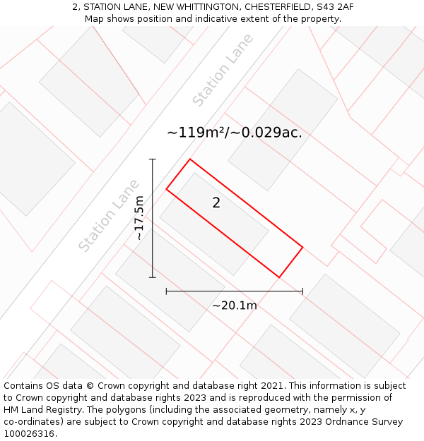 2, STATION LANE, NEW WHITTINGTON, CHESTERFIELD, S43 2AF: Plot and title map