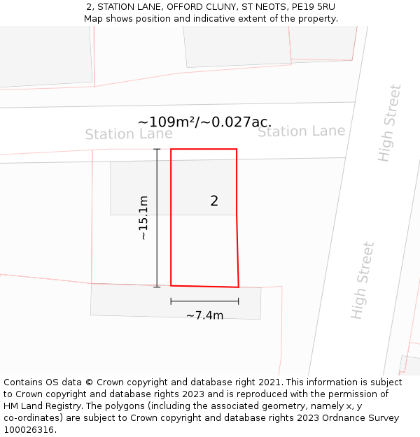 2, STATION LANE, OFFORD CLUNY, ST NEOTS, PE19 5RU: Plot and title map