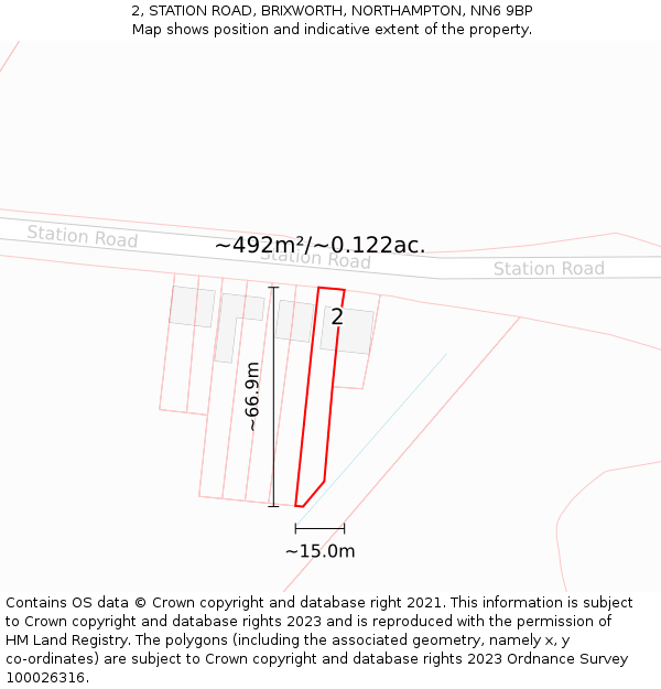 2, STATION ROAD, BRIXWORTH, NORTHAMPTON, NN6 9BP: Plot and title map