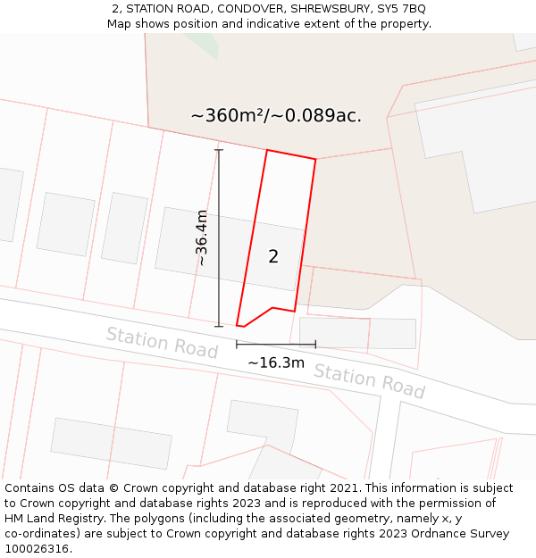 2, STATION ROAD, CONDOVER, SHREWSBURY, SY5 7BQ: Plot and title map