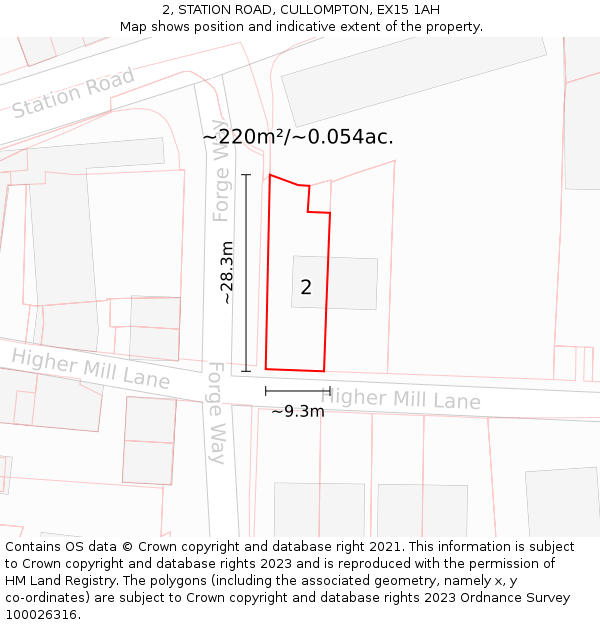 2, STATION ROAD, CULLOMPTON, EX15 1AH: Plot and title map