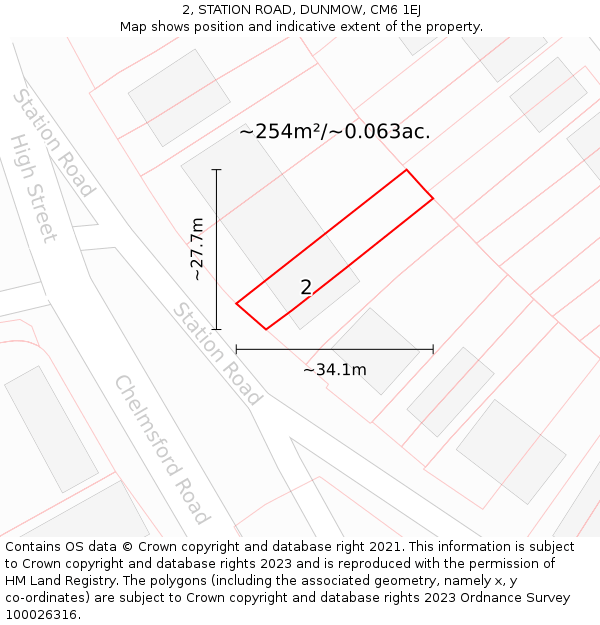 2, STATION ROAD, DUNMOW, CM6 1EJ: Plot and title map
