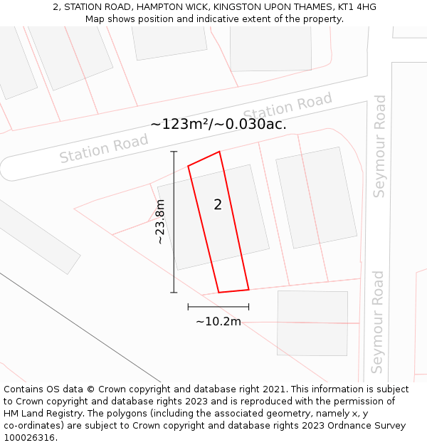 2, STATION ROAD, HAMPTON WICK, KINGSTON UPON THAMES, KT1 4HG: Plot and title map