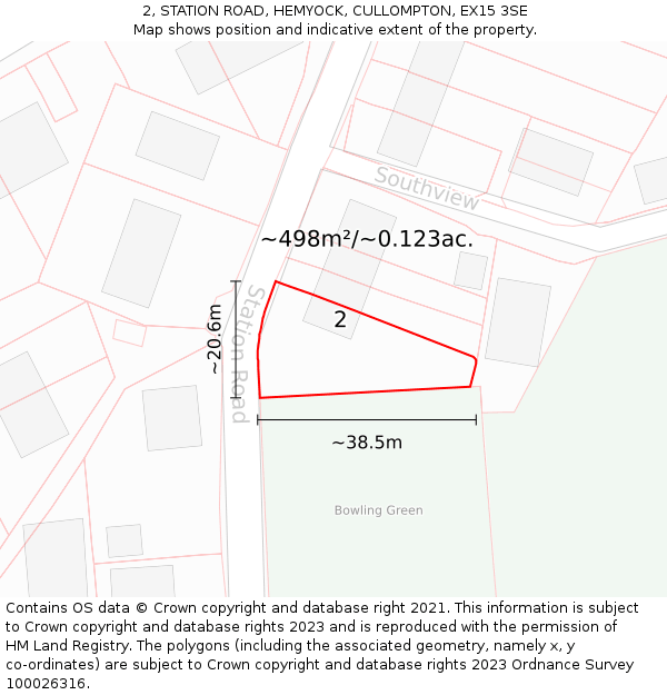2, STATION ROAD, HEMYOCK, CULLOMPTON, EX15 3SE: Plot and title map