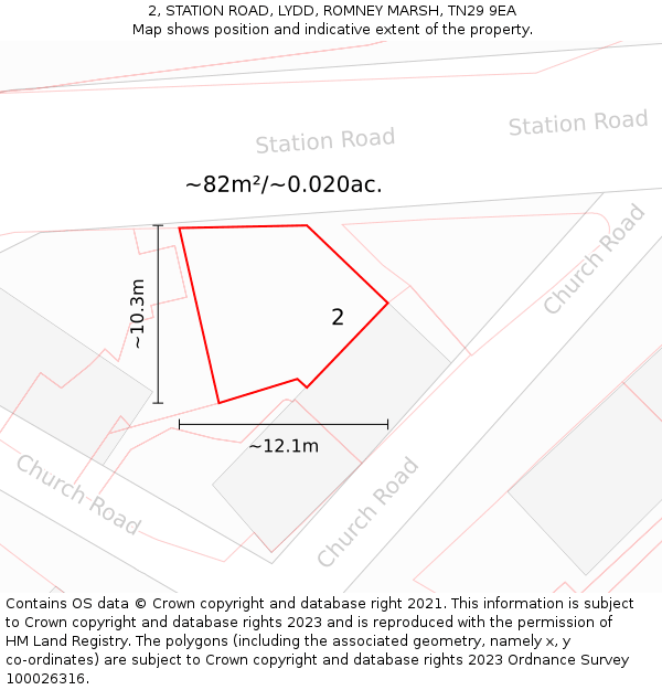 2, STATION ROAD, LYDD, ROMNEY MARSH, TN29 9EA: Plot and title map