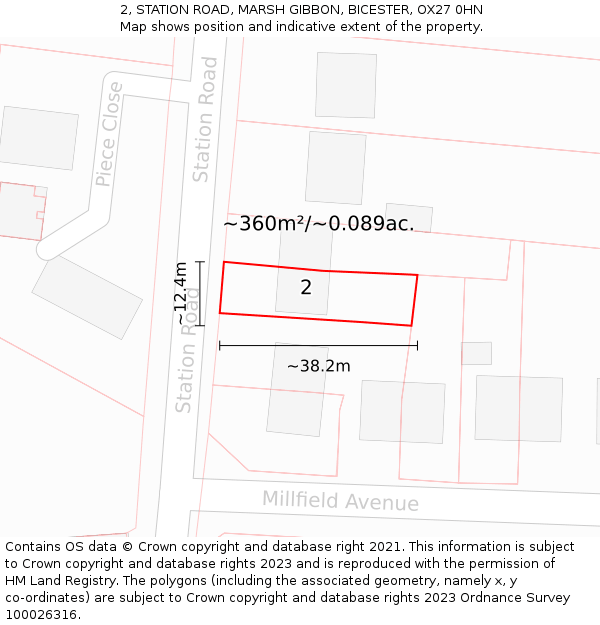2, STATION ROAD, MARSH GIBBON, BICESTER, OX27 0HN: Plot and title map