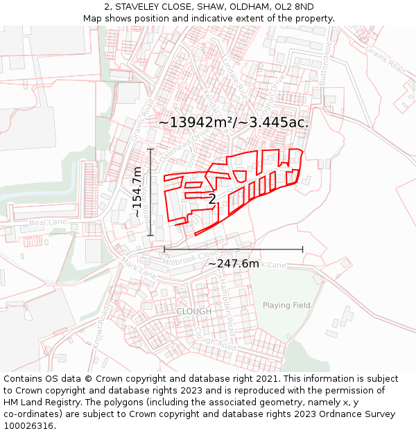 2, STAVELEY CLOSE, SHAW, OLDHAM, OL2 8ND: Plot and title map