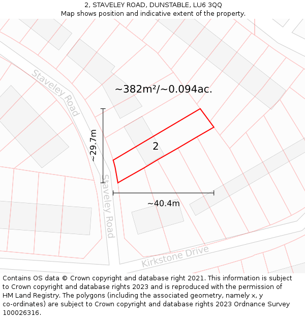2, STAVELEY ROAD, DUNSTABLE, LU6 3QQ: Plot and title map