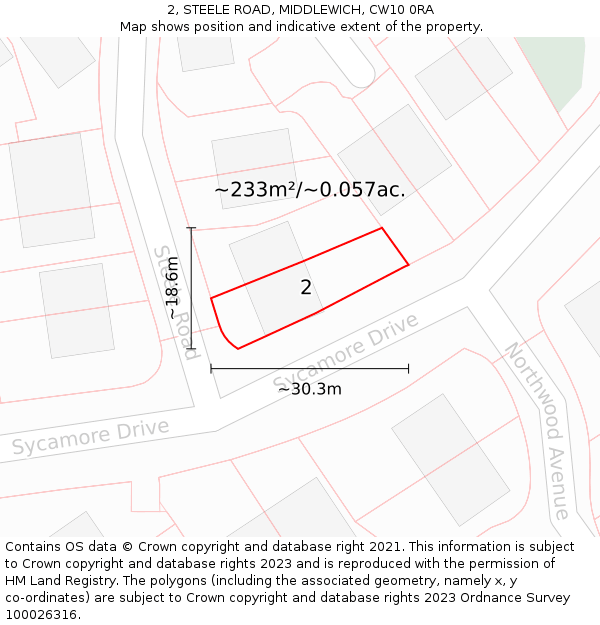 2, STEELE ROAD, MIDDLEWICH, CW10 0RA: Plot and title map