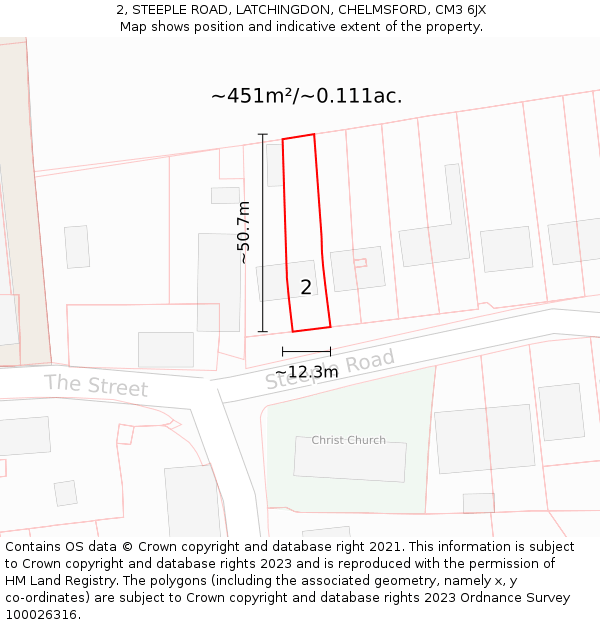 2, STEEPLE ROAD, LATCHINGDON, CHELMSFORD, CM3 6JX: Plot and title map